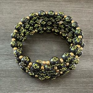 Black Beaded Criss Wrap Bracelet